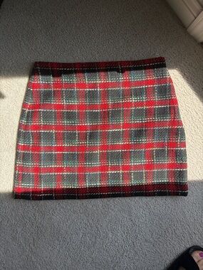Ann Taylor Loft NWT Plaid Red, Black Tweed Mini Skirt